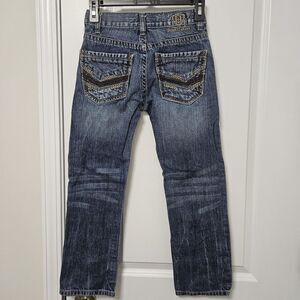 Request Premium Jeans Girls 8 (25x23) Blue Straight Leg Embroidered Boho EUC